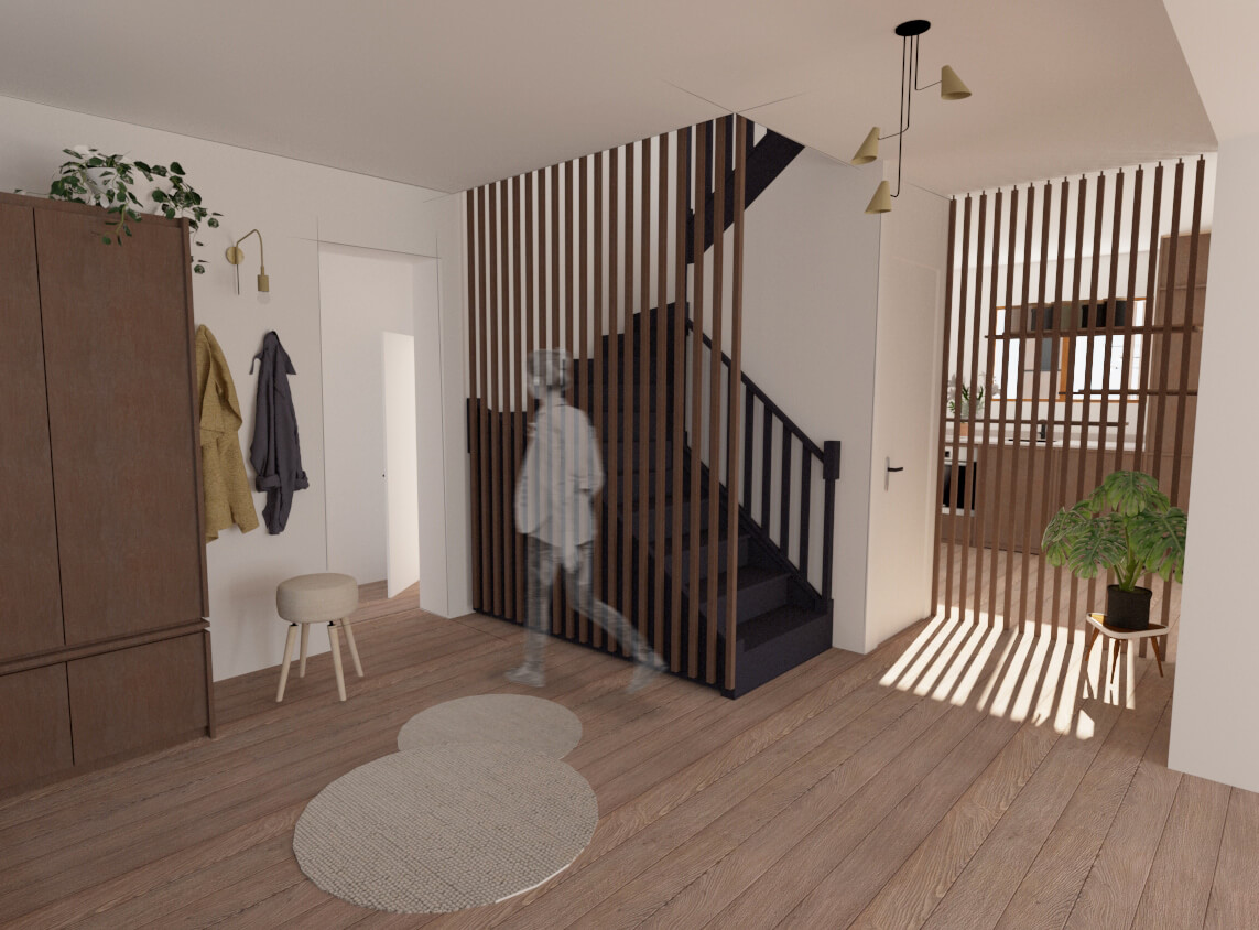 Vue du hall projeté, Rénovation et extension d'une maison individuelle par Céline Commaille, Architecte à Annecy