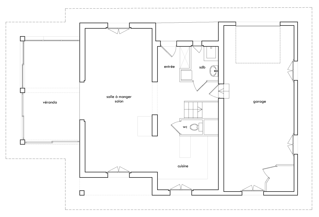 Plans existants rez et étage, Rénovation et extension d'une maison individuelle par Céline Commaille, Architecte à Annecy