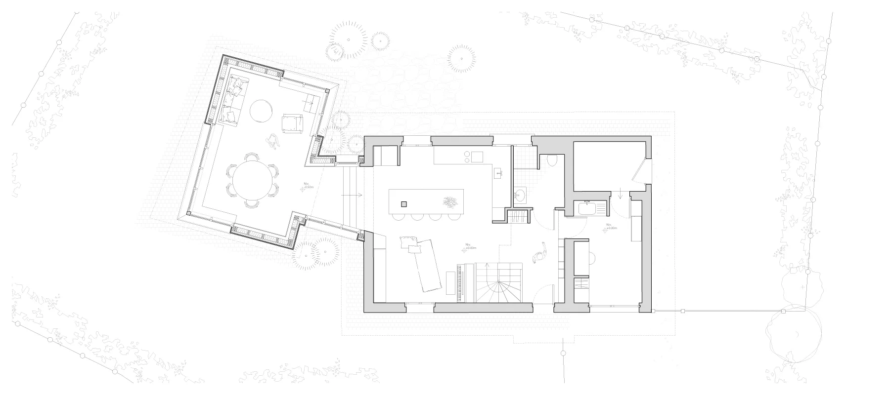 Esquisse de la maison F. - EXTENSION ET TRANSFORMATION INTERIEURE D’UNE MAISON INDIVIDUELLE à Duingt par Céline Commaille Architecte