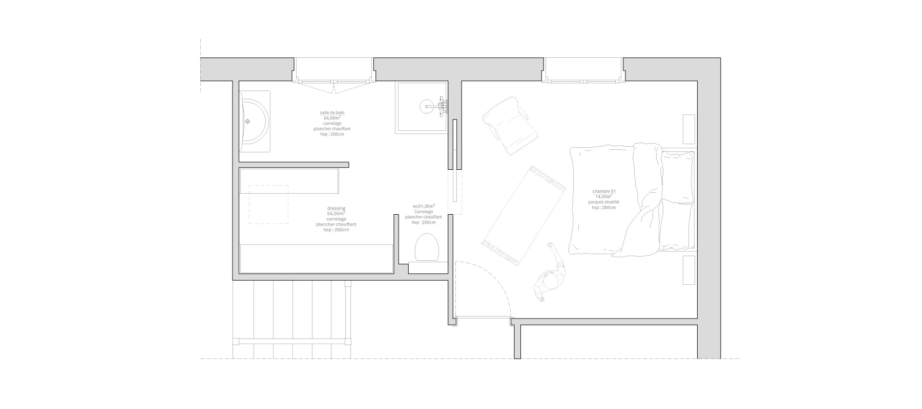 Plan de la salle de bain B. - Rénovation d'une salle de bain à Pers-Jussy par Céline Commaille Architecte