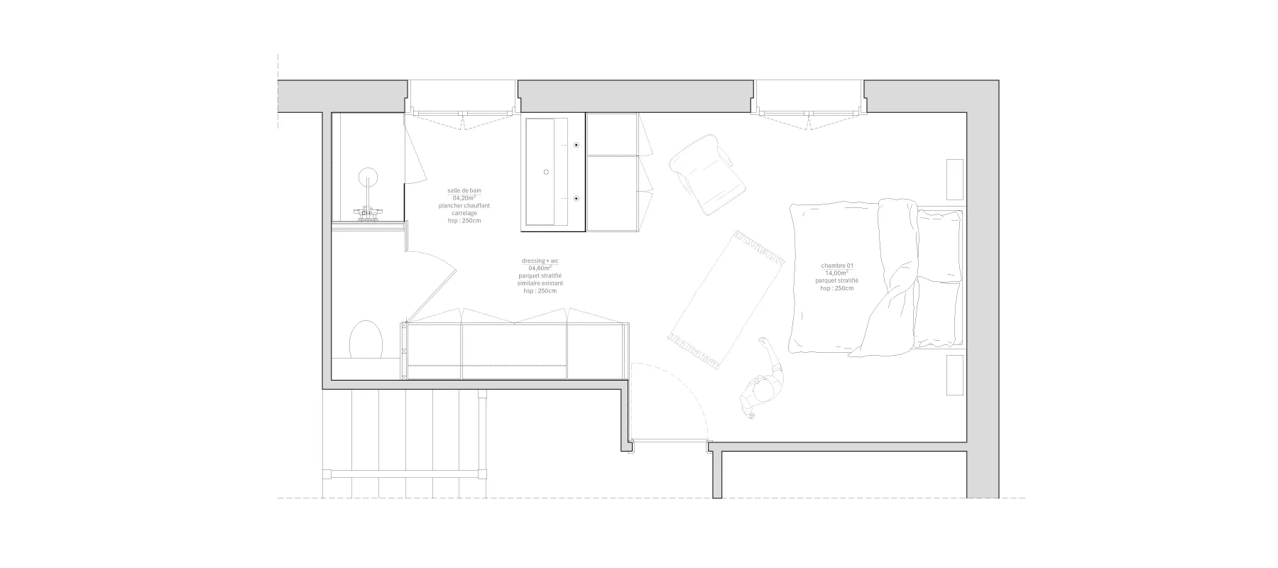 Plan de la salle de bain B. - Rénovation d'une salle de bain à Pers-Jussy par Céline Commaille Architecte