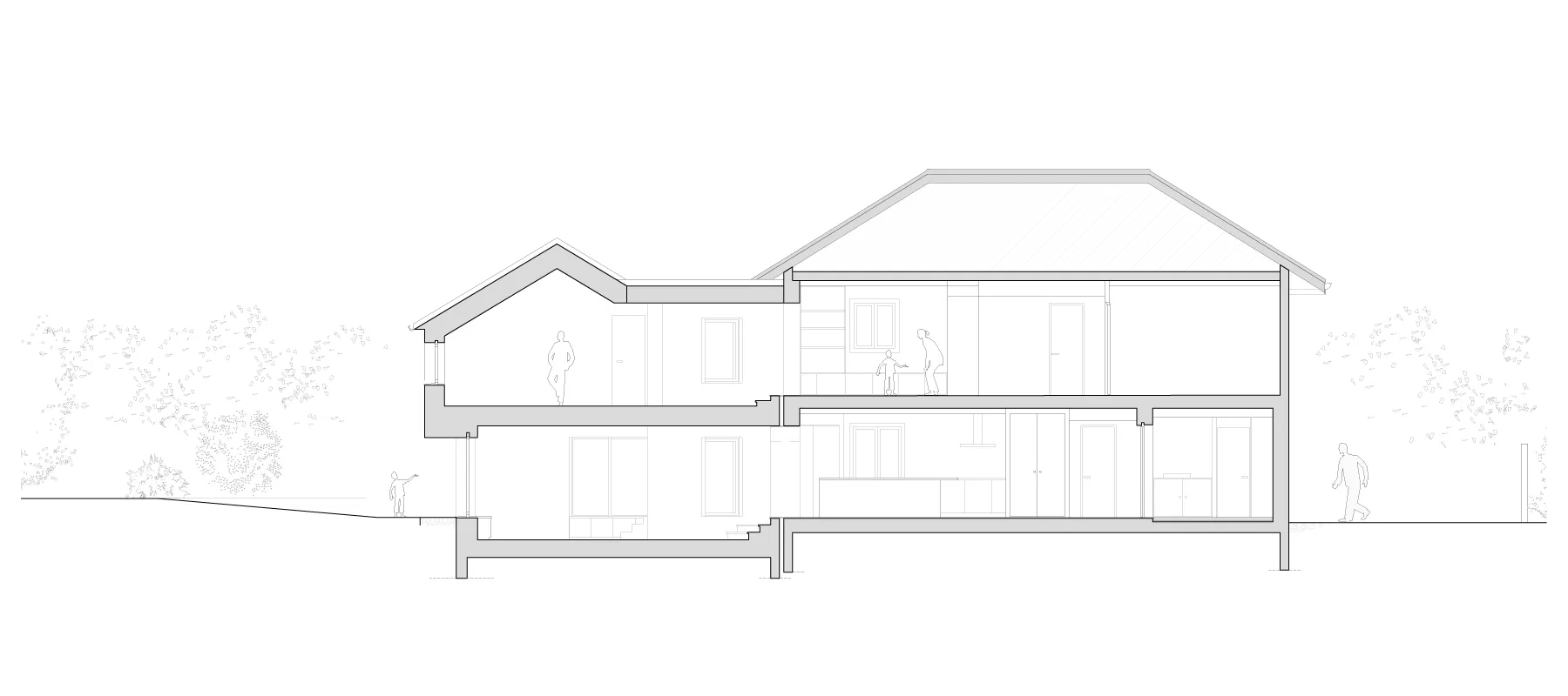 Esquisse de la maison F. - EXTENSION ET TRANSFORMATION INTERIEURE D’UNE MAISON INDIVIDUELLE à Duingt par Céline Commaille Architecte